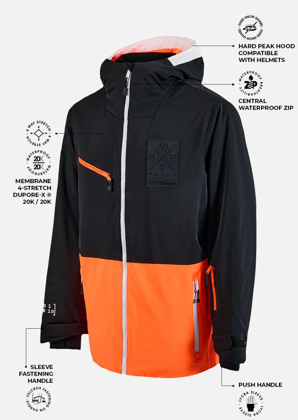 Veste de ski X-Temper junior - Noir et Orange fluo